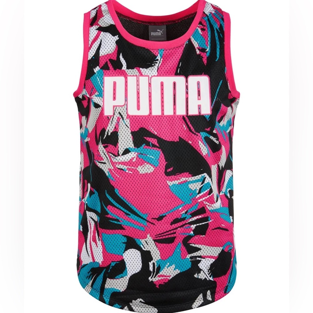 Puma Big Girls Mesh Printed Tank Top - Fuchsia Purple